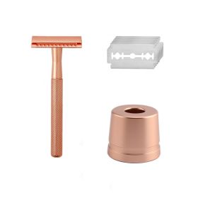 Manual vintage razor men's razor metal gift (Option: Rose gold)