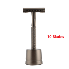 Manual vintage razor men's razor metal gift (Option: Black with Holder and 10Blade)